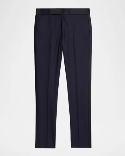 Giorgio Armani Men's Wool Satin-trim Formal Pants In Blue