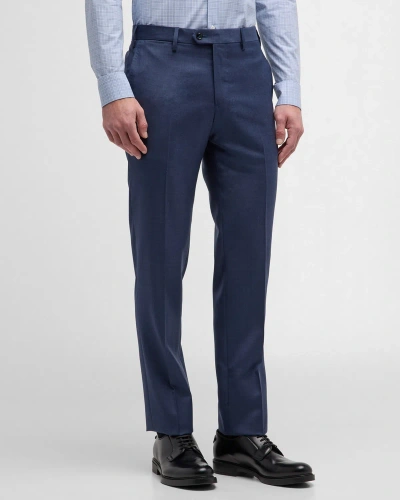 Giorgio Armani Men's Wool Twill Dress Trousers In Blue