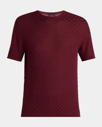 GIORGIO ARMANI MEN'S WOVEN QUADRANT CASHMERE AND SILK CREWNECK SWEATER