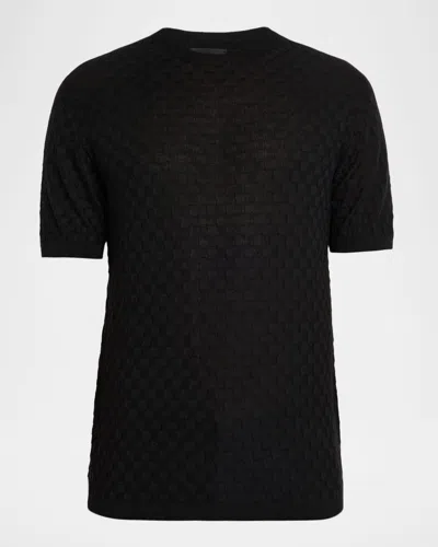 Giorgio Armani Men's Woven Quadrant Cashmere And Silk Crewneck Sweater In Black