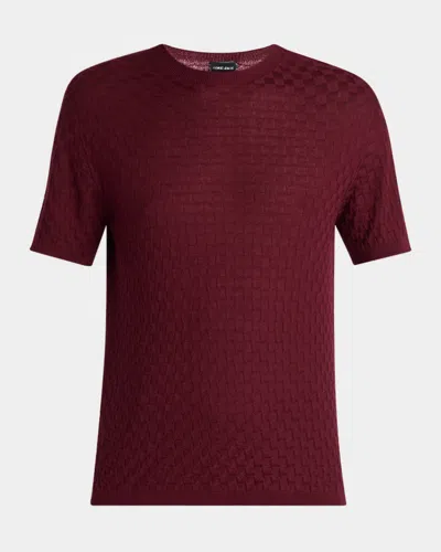 GIORGIO ARMANI MEN'S WOVEN QUADRANT CASHMERE AND SILK CREWNECK SWEATER