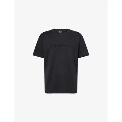 Giorgio Armani Mens Black Beauty Embroidered-logo Crewneck Cotton T-shirt