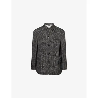 Giorgio Armani Mens  Graphic-print Single-breasted Woven Blazer Jacket In Black