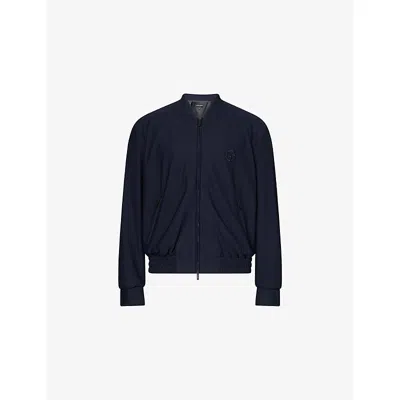 Giorgio Armani Mens Dark Navy Logo-embellished Waffle-texture Woven Bomber Jacket In Multi