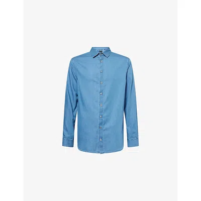 Giorgio Armani Mens Light Blue Denim Boston-collar Regular-fit Denim Shirt