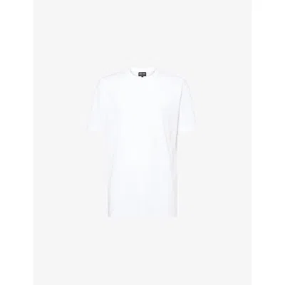 Giorgio Armani Mens  Embroidered-logo Crewneck Cotton T-shirt In White