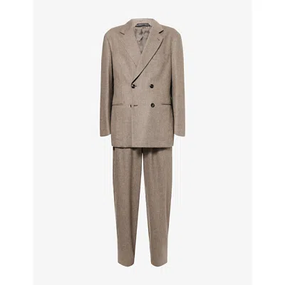 Giorgio Armani Mens Taupe/dark Grey Double-breasted Notched-lapel Wool-cashmere Blend Suit