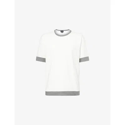 Giorgio Armani Mens White Contrast-trim Crew-neck Cotton T-shirt