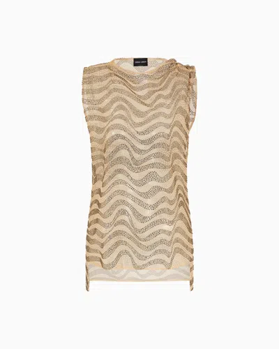 Giorgio Armani Mesh And Lurex Top With Rhinestone Embroidery In Pattern