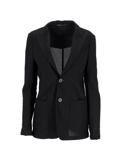 Pre-owned Giorgio Armani Mesh Back Peak Lapels Blazer In Black