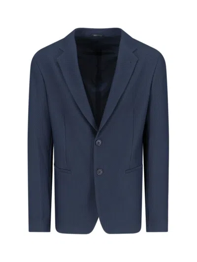 GIORGIO ARMANI MESH SINGLE-BREASTED BLAZER - NAVY