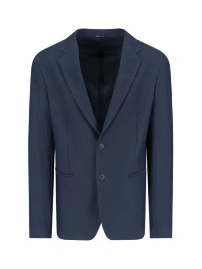 GIORGIO ARMANI GIORGIO ARMANI MESH SINGLE-BREASTED BLAZER – NAVY