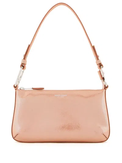 Giorgio Armani Metallic-finish Leather Shoulder Bag In Neutral