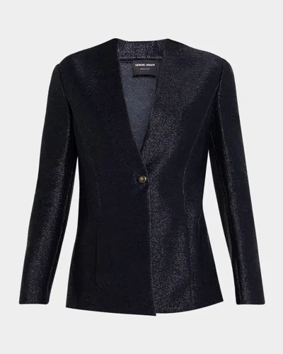 Giorgio Armani Metallic Raffia Single-breasted Jacket In Black