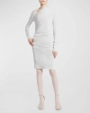 Giorgio Armani Metallic Ruched Jersey Mini Dress In Silver