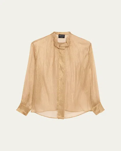 Giorgio Armani Metallic Silk Button-down Shirt In Brown