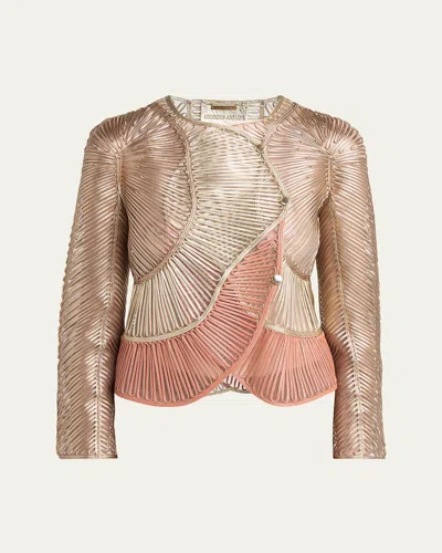 Giorgio Armani Metallic Soutache Two-tone Leather Jacket In Multi