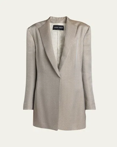 Giorgio Armani Micro Jacquard Single-breasted Blazer In Silver