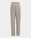 Giorgio Armani Washed Silk Pleated Wide-leg Trousers In Silver