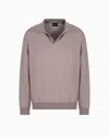 Giorgio Armani Micro Jacquard Virgin Wool And Viscose Polo Jumper In Fant Nut
