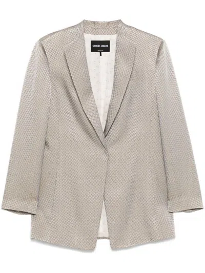 Giorgio Armani Micro Jacquard Viscose Cupro Jacket In Grey