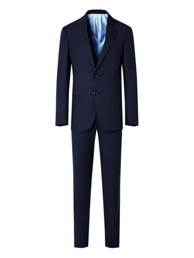 Giorgio Armani Single-breasted Soho Line Suit In Micro-pinstriped Virgin Wool In Blue