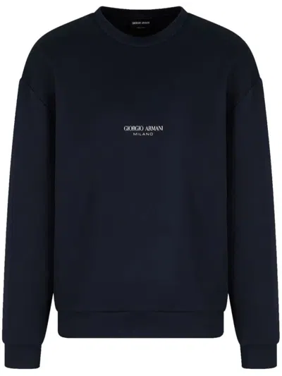Giorgio Armani Micromodal Jersey Crew-neck Sweatshirt Clothing In Blue