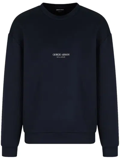Giorgio Armani Men's Micromodal Jersey Crew Neck Sweatshirt In Blue