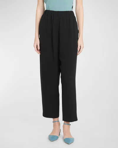 Giorgio Armani Mid-rise Relaxed Straight-leg Ankle Silk Cady Pants In Solid Black