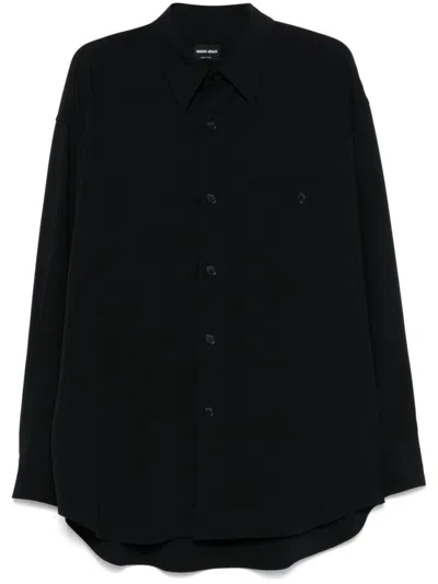 GIORGIO ARMANI GIORGIO ARMANI MIDNIGHT BLUE COTTON SHIRT WITH CLASSIC COLLAR