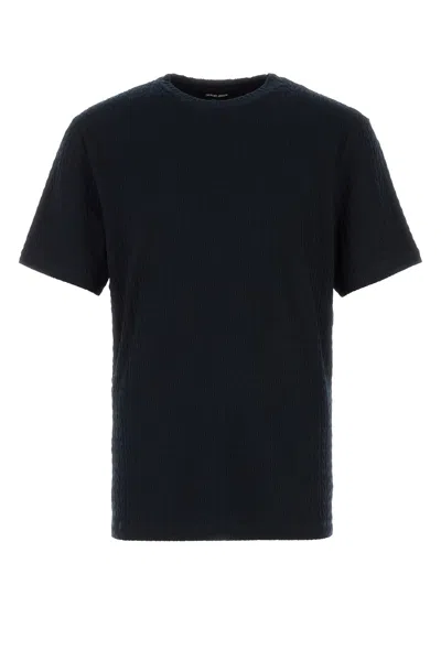 Giorgio Armani Midnight Blue Stretch Viscose Blend T-shirt In Black