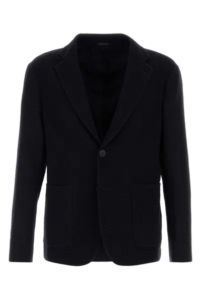 Giorgio Armani Midnight Blue Stretch Wool Blazer In Black