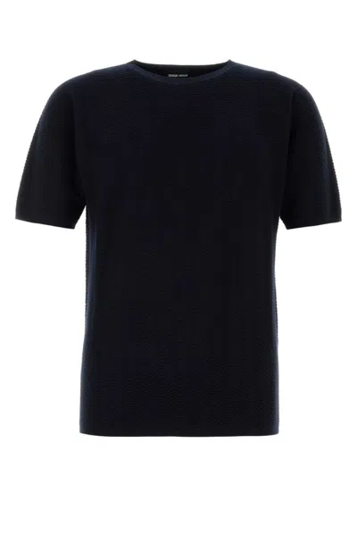 Giorgio Armani Midnight Blue Wool Blend T-shirt In Dark Blue