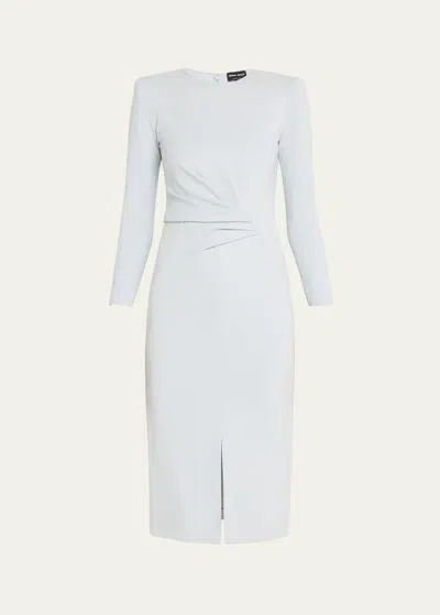 Giorgio Armani Milano Jersey Dress With Gathered Waist In Pale Blue