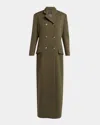 Giorgio Armani Long Double-breasted Coat In Stretch Double-faced Wool In Brown