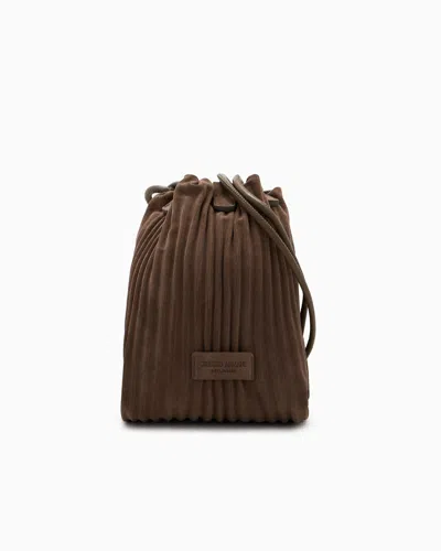 Giorgio Armani Mini Bag In Pleated Suede And Leather In Brown