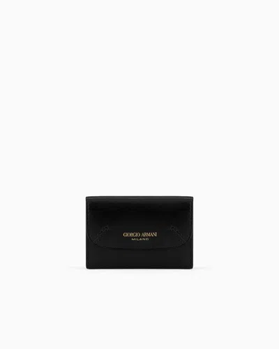 Giorgio Armani Official Store Mini La Prima Trifold Wallet In Palmellato Leather In Black