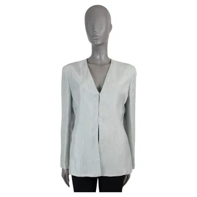 Pre-owned Giorgio Armani Mint Green Linen Textured Shiny Blazer Jacket 46 Xl