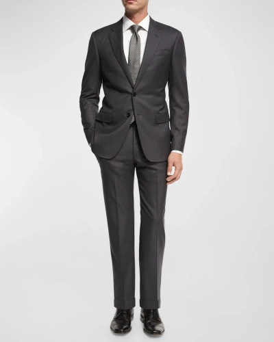 Giorgio Armani Mne's Basic Wool Two-piece Suit In Solid Dark Grey