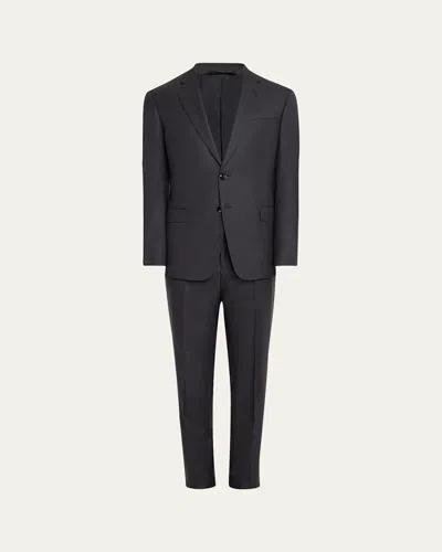Giorgio Armani Mne's Basic Wool Two-piece Suit In Solid Dark Grey