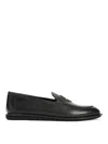 Giorgio Armani Minimalist Black Leather Loafers With Rubber Sole In Black