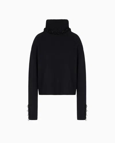 Giorgio Armani Mock-neck Jumper In Cashmere And Wool With Embroidery