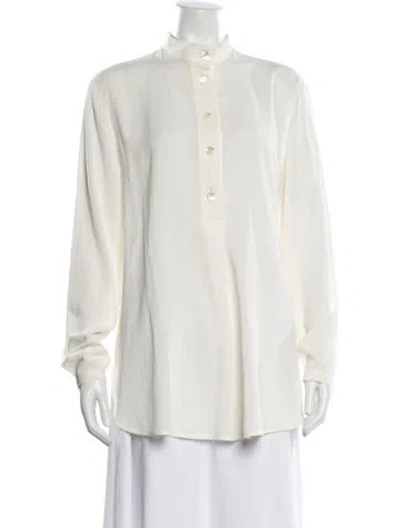 Pre-owned Giorgio Armani Mock Neck Long Sleeve Blouse In Neutral
