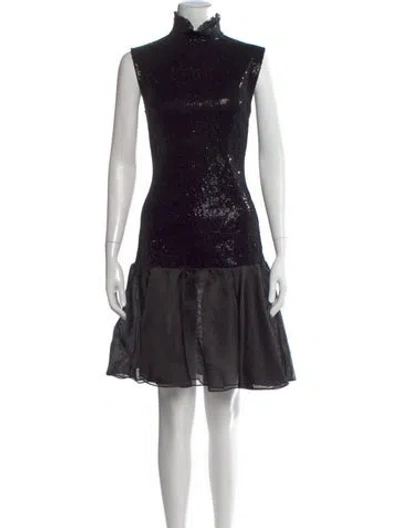 Pre-owned Giorgio Armani Mock Neck Mini Dress W/ Tags In Black