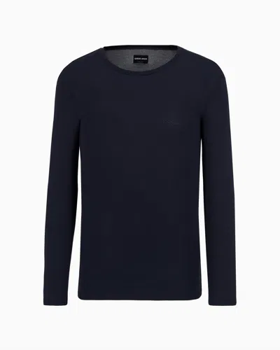 Giorgio Armani Modal Sweater With Tone-on-tone Signature In Black
