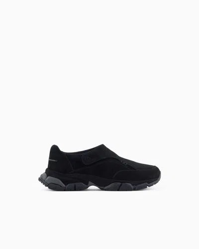 Giorgio Armani Monkstrap Sneakers In Suede In Black