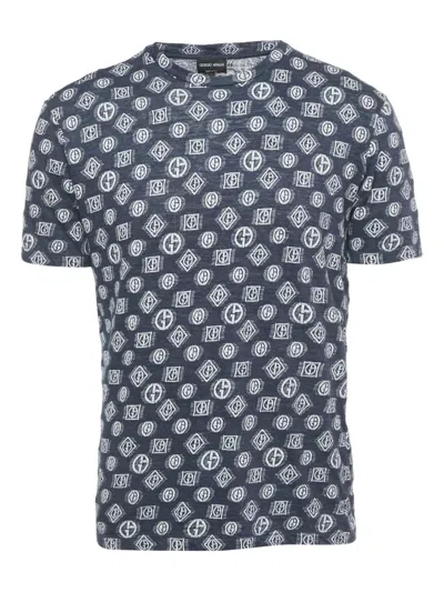 Pre-owned Giorgio Armani Monogram Crew-neck T-shirt In Blue