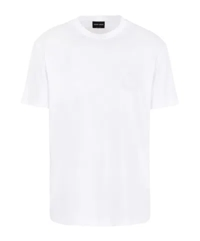 Giorgio Armani Pure Cotton Interlock Signature Logo T-shirt In White