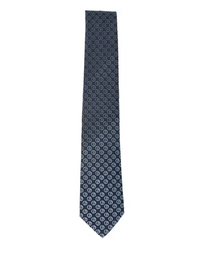 Giorgio Armani Silk Tie In Faded Monogram Jacquard Silk In Blue