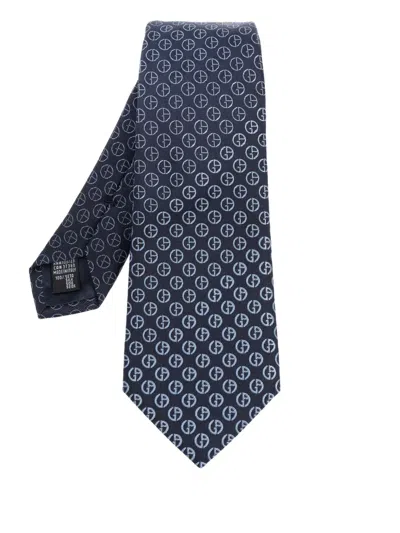 Giorgio Armani Monogram-pattern Silk Tie In Blue
